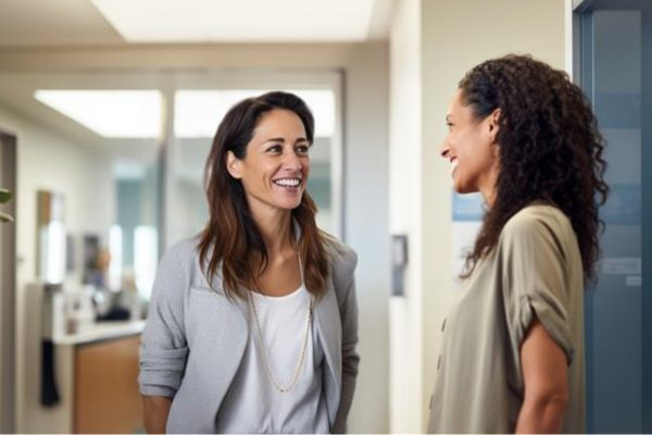 MGN Afbeelding van twee zorgprofessionals die in gesprek zijn met elkaar